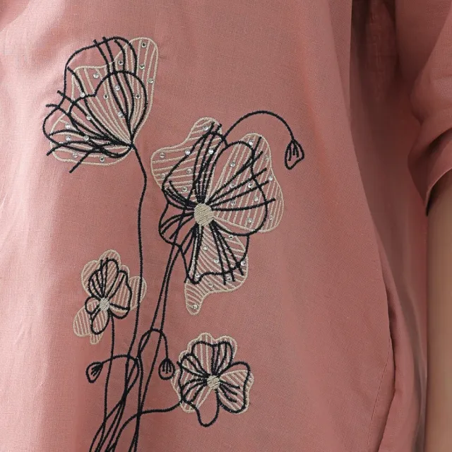 YASA 刺繡晶鑽亞麻罩衫