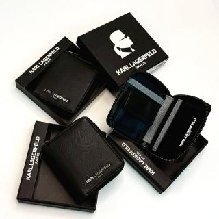 【KARL LAGERFELD 卡爾】卡爾 拉鍊皮夾 附盒 真皮皮夾 羊皮 零錢袋 錢包 生日禮物 送禮(拉鍊皮夾1012CG3)