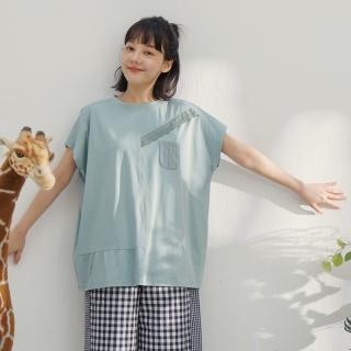 【MOSS CLUB】蕾絲拼接後開衩連袖上衣(黑 綠)