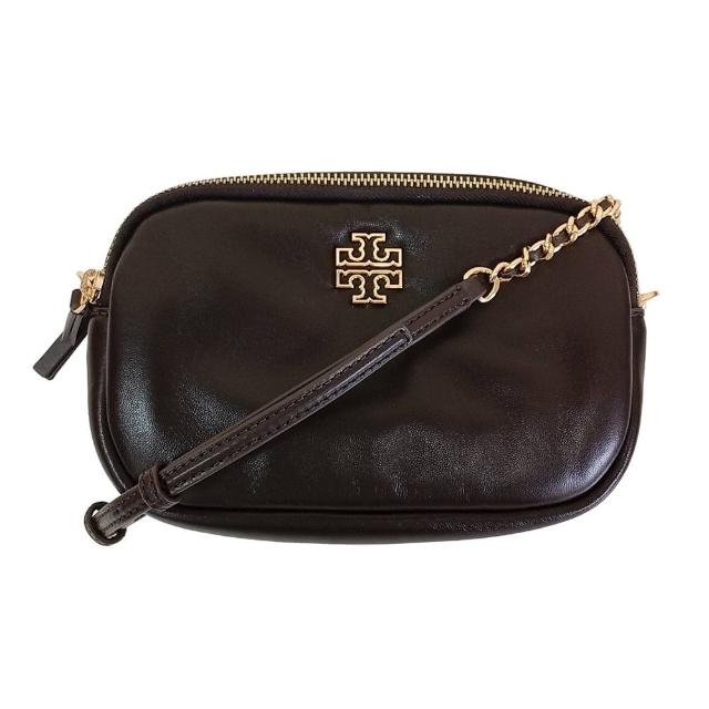 【TORY BURCH】滑面皮革雙層相機包 深咖啡色/送禮(母親節送禮)