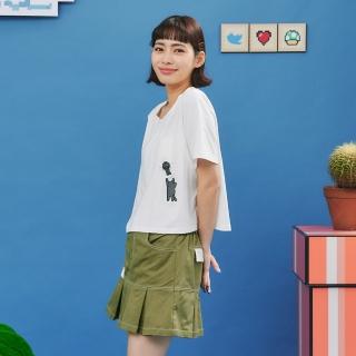 【Dailo】可愛貓咪刺繡口袋短版棉短袖上衣(黑 白 綠)