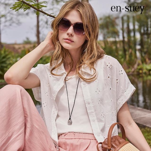 【en-suey 銀穗】圓領抽皺拉克蘭短袖上衣-女