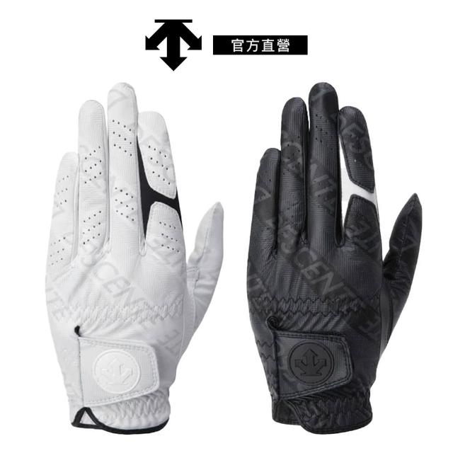 【DESCENTE】GOLF 迪桑特 男士 真羊皮壓紋左手手套 高爾夫球手套(黑色/白色)