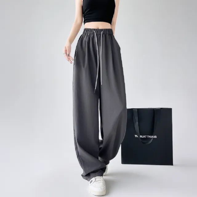 【ONEY 歐妮】★高腰顯瘦休閒褶皺闊腿褲(長褲/女裝/休閒褲/寬褲/錐形)