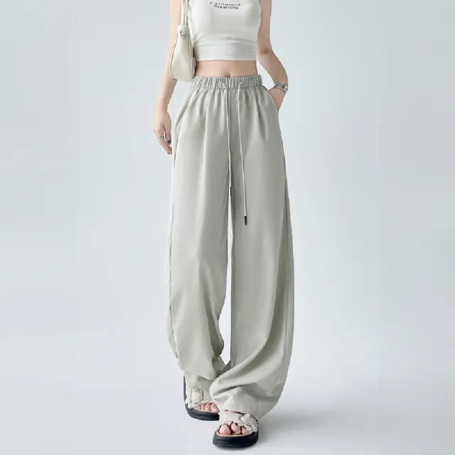 【LANNI 藍尼】★休閒高腰顯瘦褶皺闊腿褲(長褲/女裝/休閒褲/寬褲/錐形)