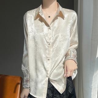 【紐約精品】現貨+預購 頂級法式絲質襯衫緞面上衣名媛絲綢冰絲涼感長袖T恤天絲OL女裝(中國風3色a1iz43)