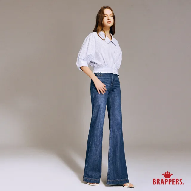 【BRAPPERS】女款 Boy friend系列-高腰微彈喇叭褲(深藍)