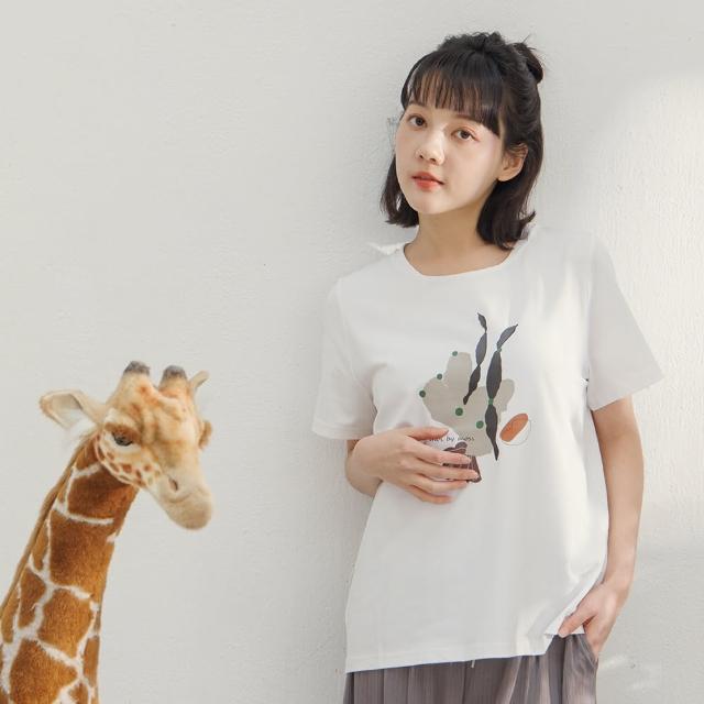 【MOSS CLUB】變化圓領印花圖案短袖T恤(黑 白 卡/魅力商品)