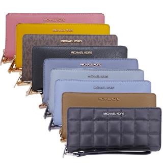 【Michael Kors】JET SET 荔枝紋 絎縫方格 拉鍊手拿多卡長夾(多色任選)
