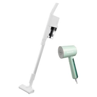 【Panasonic 國際牌】輕量無線吸塵器(MC-SB33J-W) +高效除皺-手持掛燙機-湖水綠(NI-GHD015-G)
