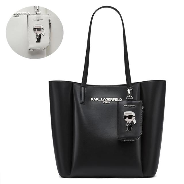 【KARL LAGERFELD 卡爾】卡爾老佛爺人像全牛皮托特包附零錢袋