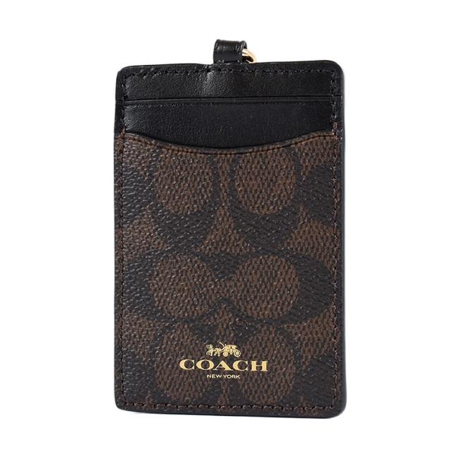 【COACH】緹花LOGO防刮識別證掛帶票卡夾-咖啡色