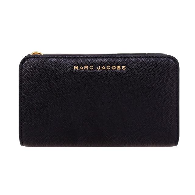 【MARC JACOBS】魚子醬皮革 人氣款 壓釦款拉鍊中夾(經典黑)