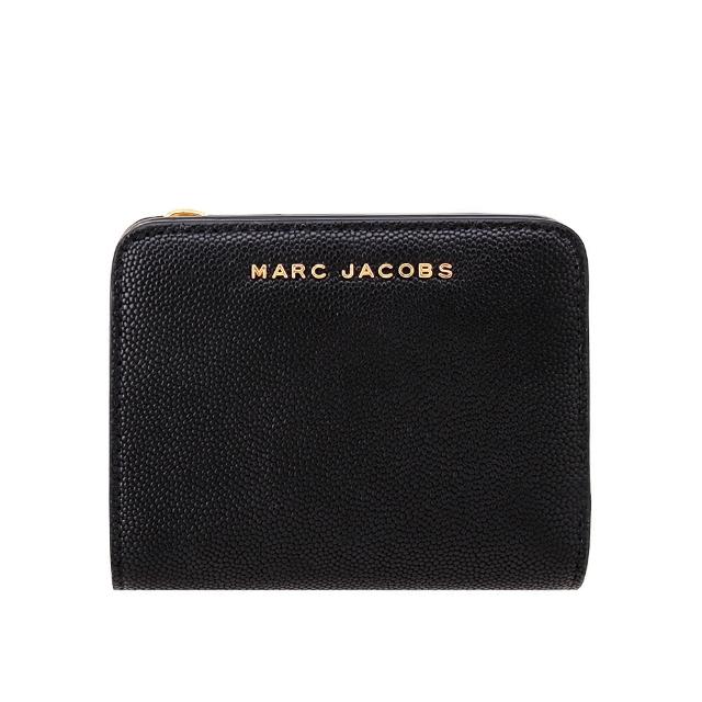 【MARC JACOBS】魚子醬皮革 人氣款 壓釦款拉鍊短夾(經典黑)