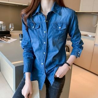 【紐約精品】現貨+預購 牛仔襯衫長袖上衣(翻領修身丹寧外套女裝2色a1jc16)
