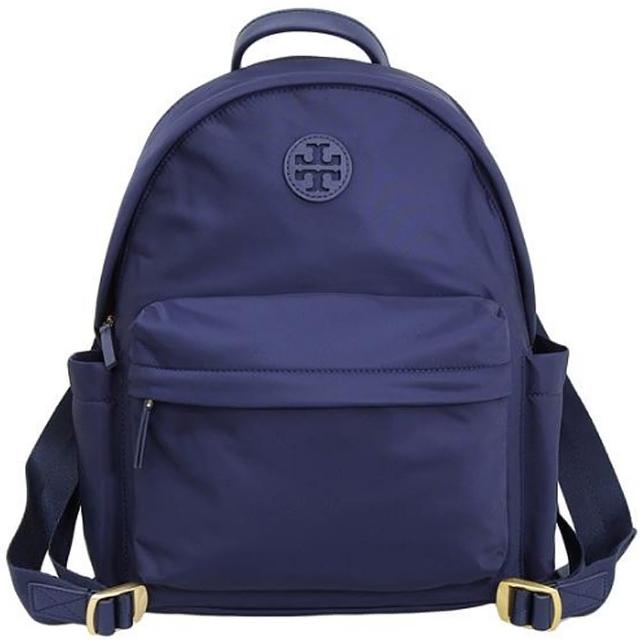 【TORY BURCH】藍色簡約經典雙T LOGO尼龍輕便大款手提後背包