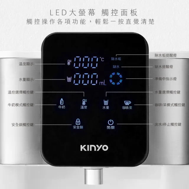 【KINYO】4L免安裝瞬熱智慧飲水機(七段溫控 五種水量 MHW-9657)