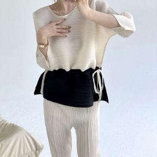 【紐約精品】現貨+預購 三宅風皺褶衣服褶皺上衣高階摺衣彈力女裝顯瘦折衣大碼(七分袖拼色T恤3色a1jb30)
