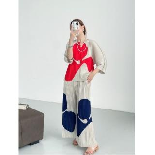 【紐約精品】現貨+預購 三宅風皺褶衣服套裝女上衣長褲高級摺衣彈力女裝顯瘦折衣大碼(七分袖T恤a1jb53)