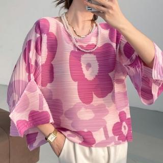 【紐約精品】現貨+預購 三宅風皺褶衣服褶皺上衣高階摺衣彈力女裝顯瘦折衣大碼(七分袖寬鬆T恤2色a1jb10)