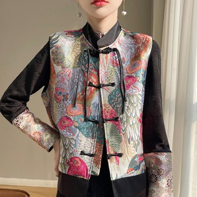 【紐約精品】現貨+預購 唐裝背心緞面外套(刺繡盤扣馬甲絲質女外套a1iz40)