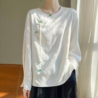 【紐約精品】現貨+預購 緞面襯衫長袖上衣(中式斜門襟提花盤扣女裝3色a1iz61)