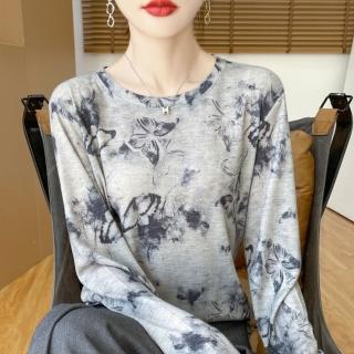 【紐約精品】現貨+預購 天絲T恤長袖上衣(薄款暈染印花針織女裝10色a1iz110)