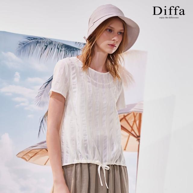 【Diffa】質感織條前襬綁帶短袖上衣-女