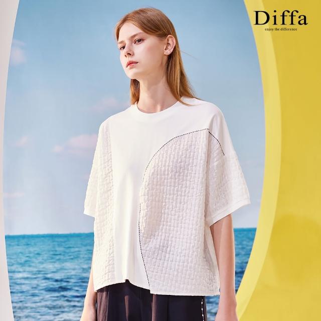 【Diffa】簡約異素材拼接上衣-女