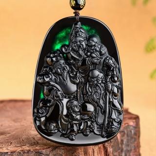 【LEEHER】翡翠項鍊/墨玉/福祿壽/吊墜/冰種/玉石/掛件/玉佩/財富/長壽/護身符/玉墜/保平安/項鍊