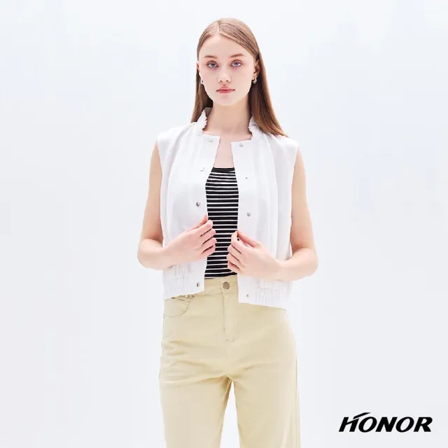【HONOR 山形屋】出清品 荷葉立領鬆緊下擺無袖外套-白(限定出清)