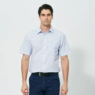 【pierre cardin 皮爾卡登】休閒服飾 男款 印花休閒短袖襯衫-水藍色(5257164-33)