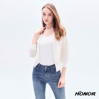 【HONOR 山形屋】優雅立體紋理拉鍊圓領針織外套-白/藍