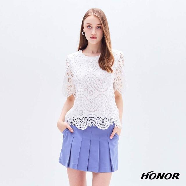 【HONOR 山形屋】透膚幾何雕花鏤空剪裁短袖上衣-白