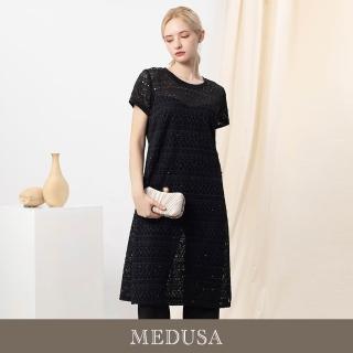【MEDUSA 曼度莎】現貨-微光點點鏤空長版罩衫上衣（M-XL）｜長版罩衫 女裝外搭 休閒上衣(601-33606)