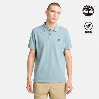 【Timberland 官方旗艦】男款藍綠色休閒短袖POLO衫(A6943758)