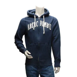 【Abercrombie & Fitch】字母刷舊拉鍊內刷毛帽T外套(男-深藍609830899)