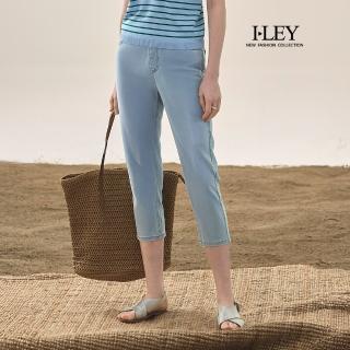 【ILEY 伊蕾】側邊鑽飾八分窄管彈性牛仔褲(藍；M-2L；1252478602)