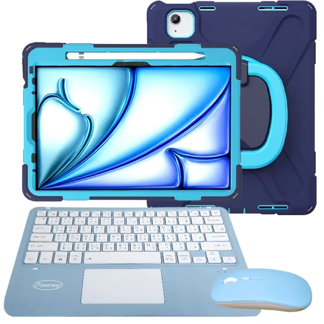 【Powerway】Powerway For 2025 iPad Air 13吋 -M3/2024 -M2專用樂環型藍牙鍵盤-包護殼(送同色無線滑鼠)