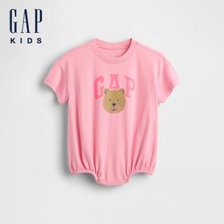 【GAP】嬰兒裝 Logo小熊印花圓領短袖包屁衣-粉色(771241)
