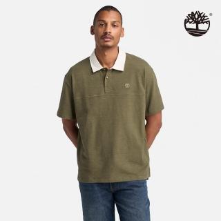 【Timberland官方旗艦】男款軍綠色短袖Polo衫(A69W3A58)