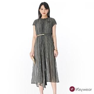 【KeyWear 奇威名品】格紋切接設計感洋裝