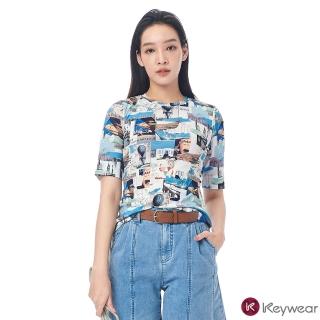 【KeyWear 奇威名品】海報印花五分袖上衣