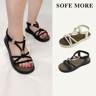 【SOFE MORE】串珠羅馬風涼鞋 女款厚底舒適拖鞋 夏季百搭休閒鞋 厚底涼鞋 羅馬涼鞋 串珠鞋(串珠涼鞋)