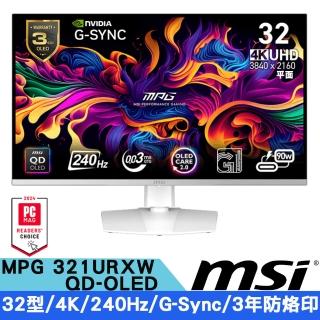 【MSI 微星】MPG 321URXW QD-OLED 32型 4K電競顯示器(16:9/0.03ms/240Hz/G-Sync/Delta E☆2)