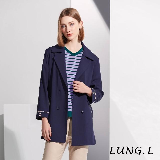 【LUNG.L 林佳樺】LS51C50 藍色微落肩雙排釦長袖女裝風衣(春夏新品)