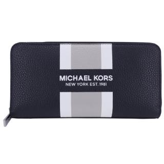【Michael Kors】COOPER系列 荔枝紋皮革 多卡拉鏈長夾(黑X灰)