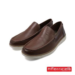【Ferricelli】巴西原廠簡約舒適真皮懶人休閒鞋 棕色(F63200-BR)