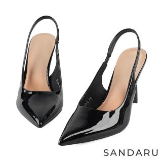 【SANDARU 山打努】跟鞋 時尚漆皮後空高跟鞋(黑)