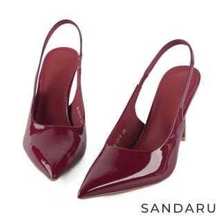 【SANDARU 山打努】跟鞋 時尚漆皮後空高跟鞋(酒紅)